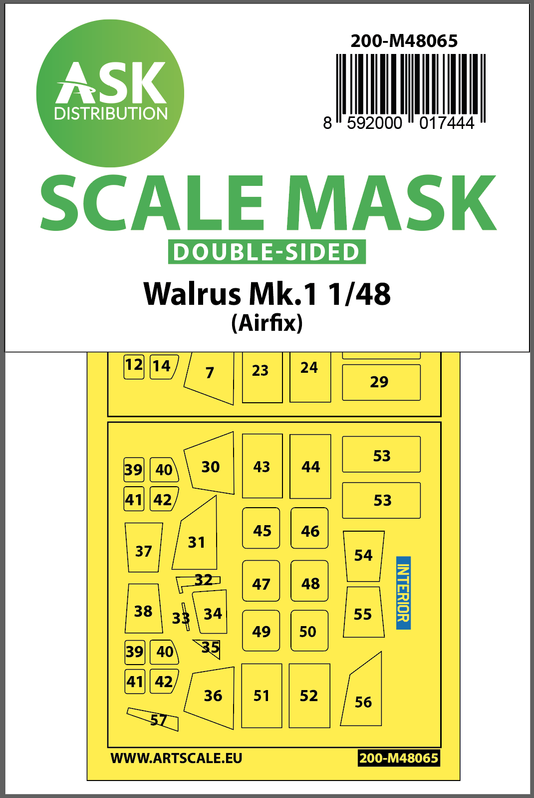Art Scale 200-M48065 1:48 Supermarine Walrus Mk.I canopy frame paint masks