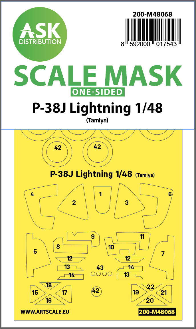 Art Scale 200-M48068 1:48 Lockheed P-38J Lightning wheels & canopy mask