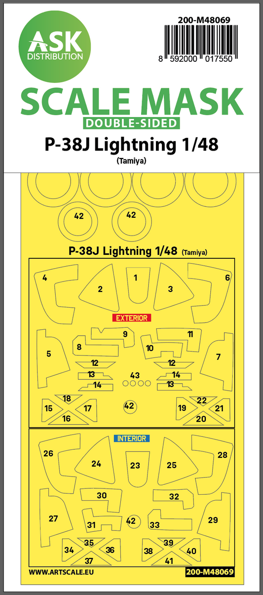 Art Scale 200-M48069 1:48 Lockheed P-38J Lightning Wheel & Canopy Paint Masks