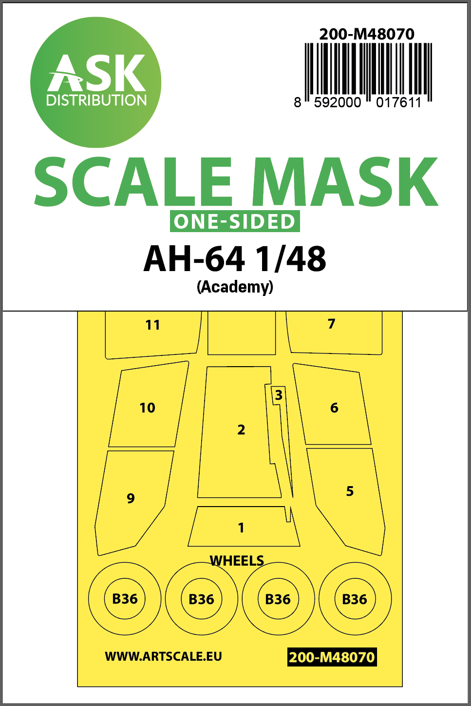 Art Scale 200-M48070 1:48 Bell/Boeing AH-64D Apache canopy frame paint mask