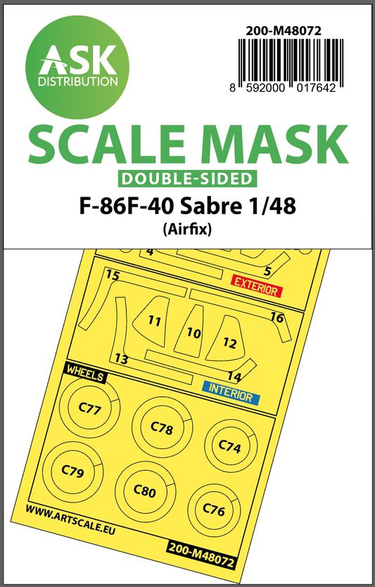 Art Scale 200-M48072 1:48 F-86F-40 Sabre Wheel & Canopy Paint Masks