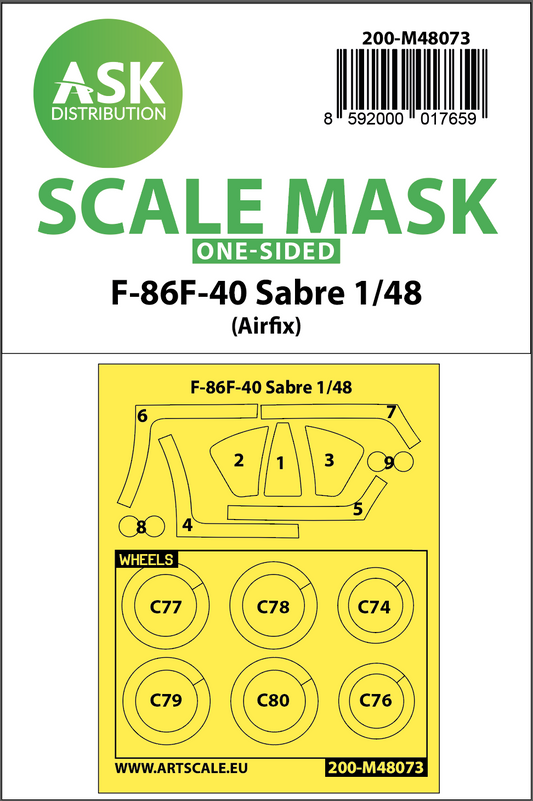 Art Scale 200-M48073 1:48 F-86F-40 Sabre Wheel & Canopy Paint Mask