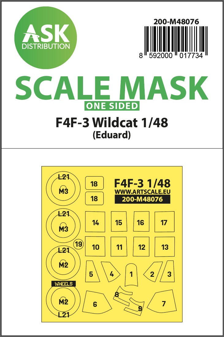 Art Scale 200-M48076 1:48 Grumman F4F-3 Wildcat wheels & canopy frame paint mask