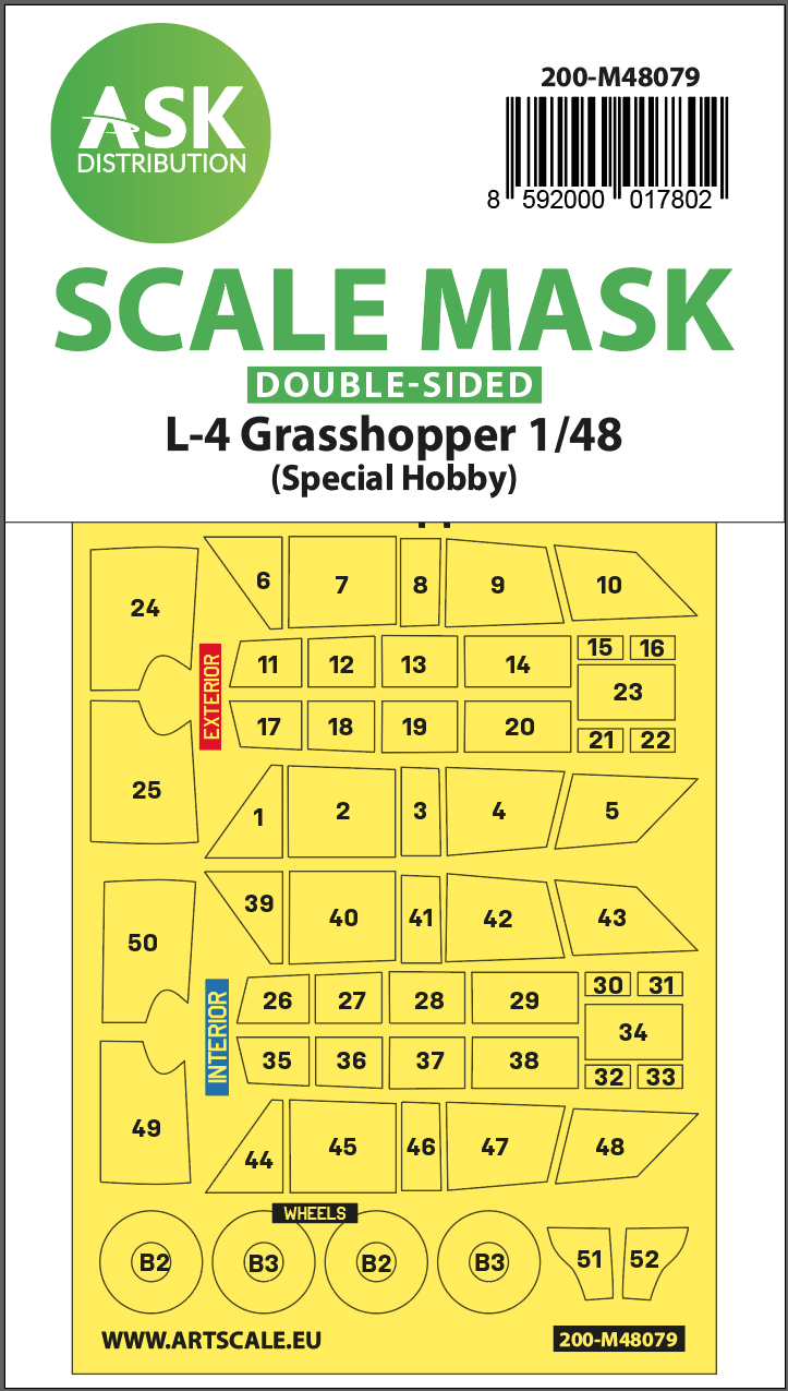 Art Scale 200-M48079 1:48 Piper L-4 Grasshopper wheels & canopy masks