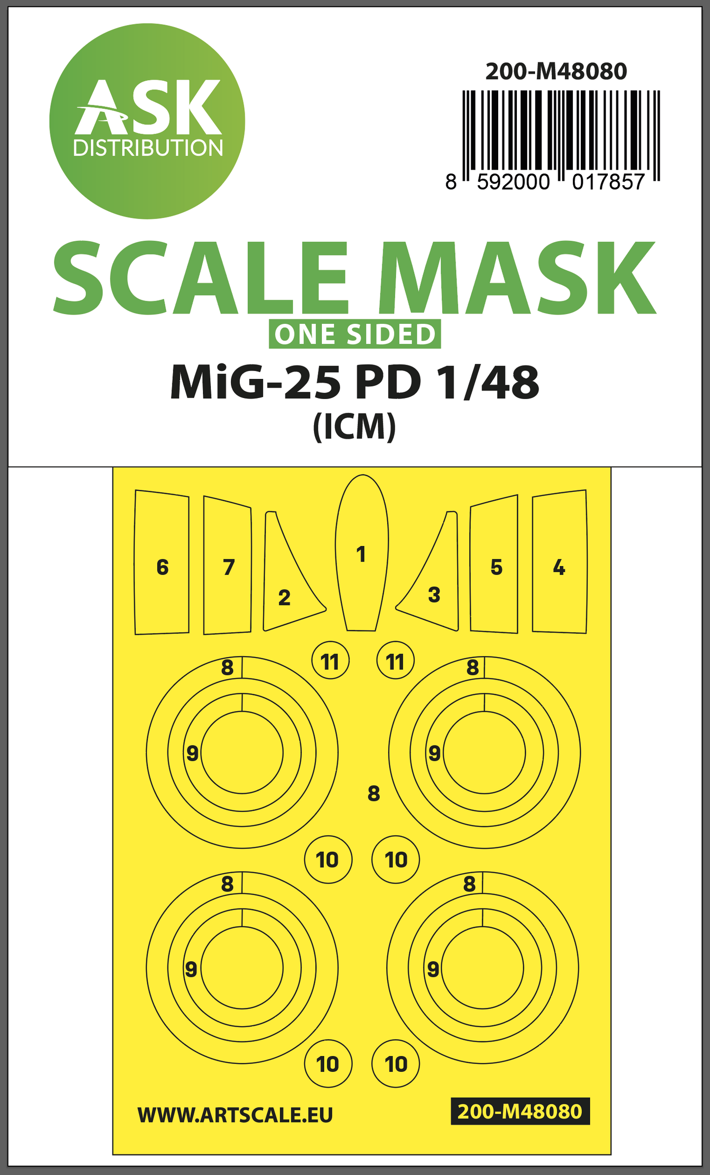 Art Scale 200-M48080 1:48 Mikoyan MiG-25PD wheels and canopy frame paint mask
