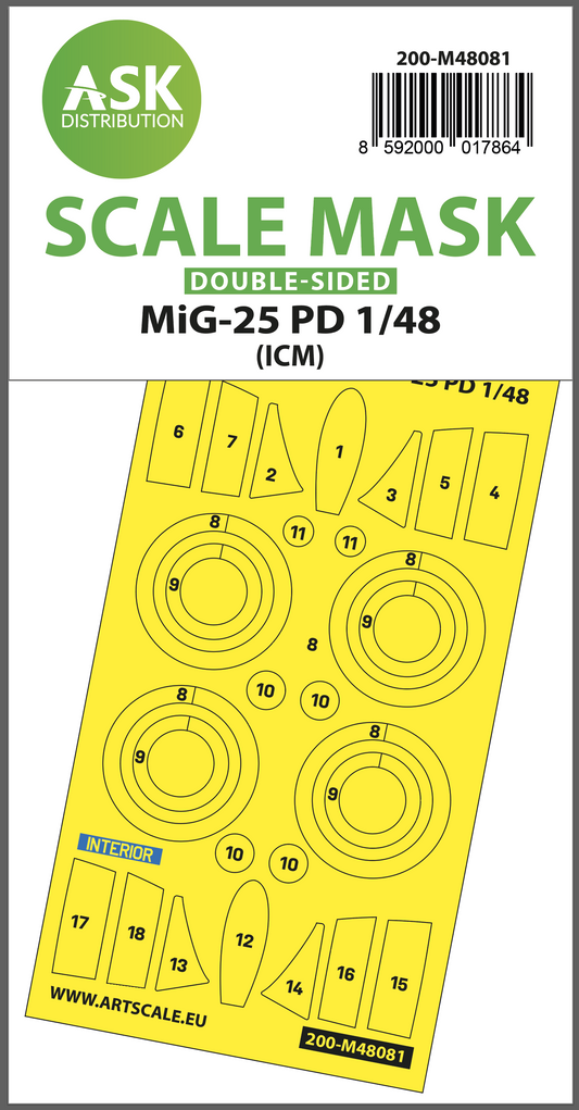 Art Scale 200-M48081 1:48 Mikoyan MiG-25PD wheels and canopy frame paint masks