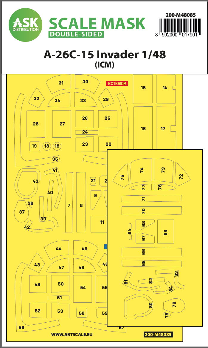 Art Scale 200-M48085 1:48 Douglas A-26C-15 Invader canopy frame paint masks