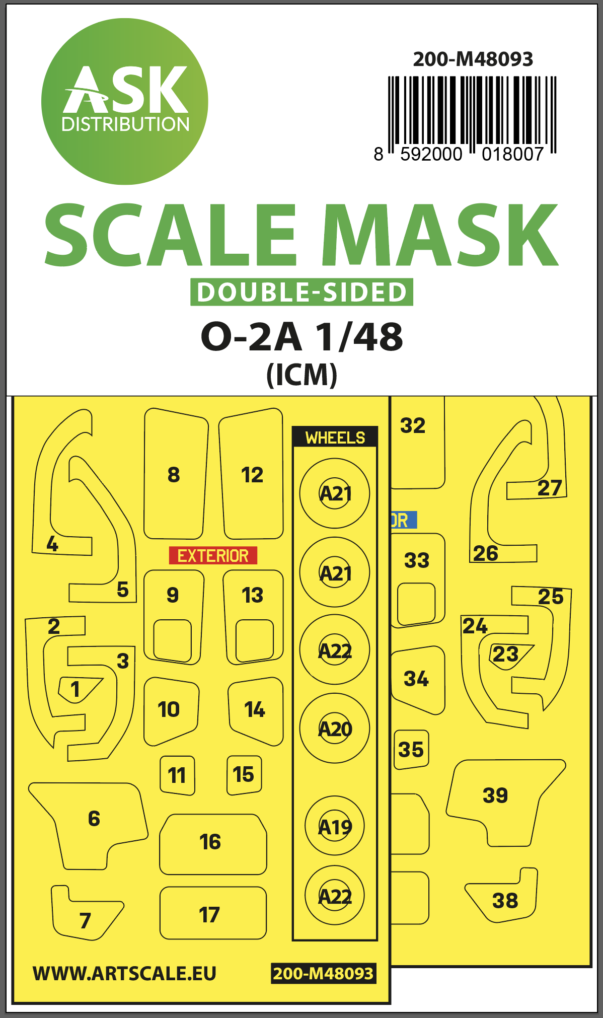 Art Scale 200-M48093 1:48 Cessna O-2A wheels and canopy frame paint masks