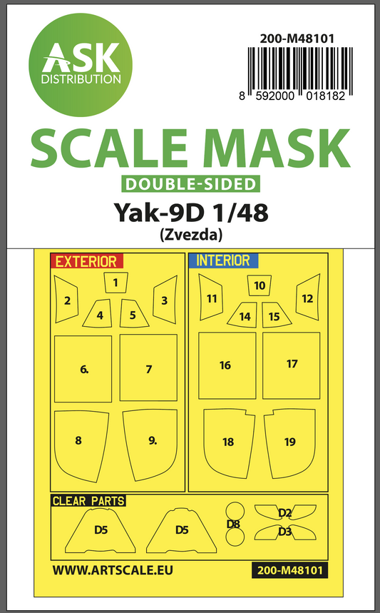 Art Scale 200-M48101 1:48 Yakovlev Yak-9D canopy frame paint masks