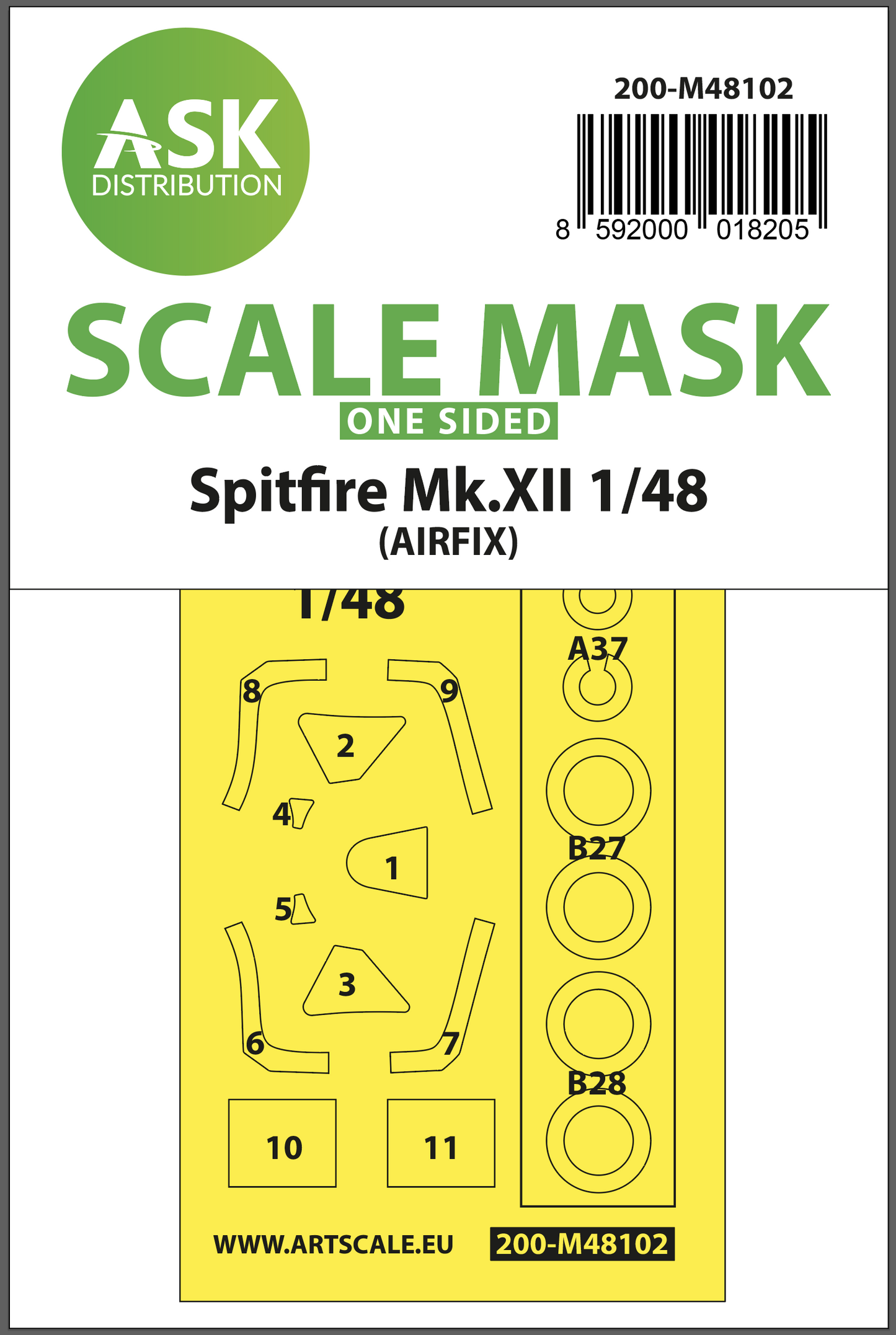 Art Scale 200-M48102 1:48 Spitfire Mk.XII Wheel & Canopy Mask