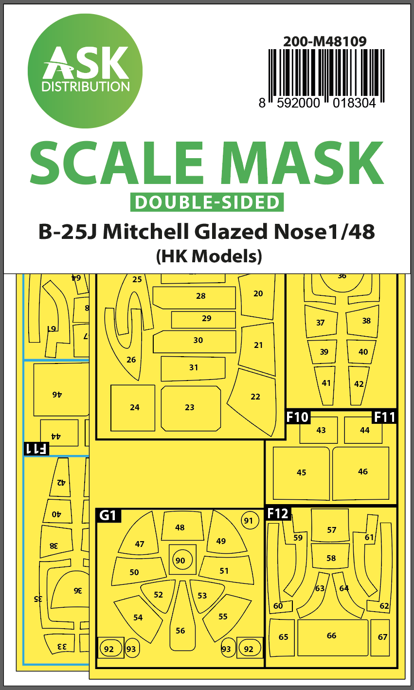 Art Scale 200-M48109 1:48 North-American B-25J Mitchell canopy frame paint masks