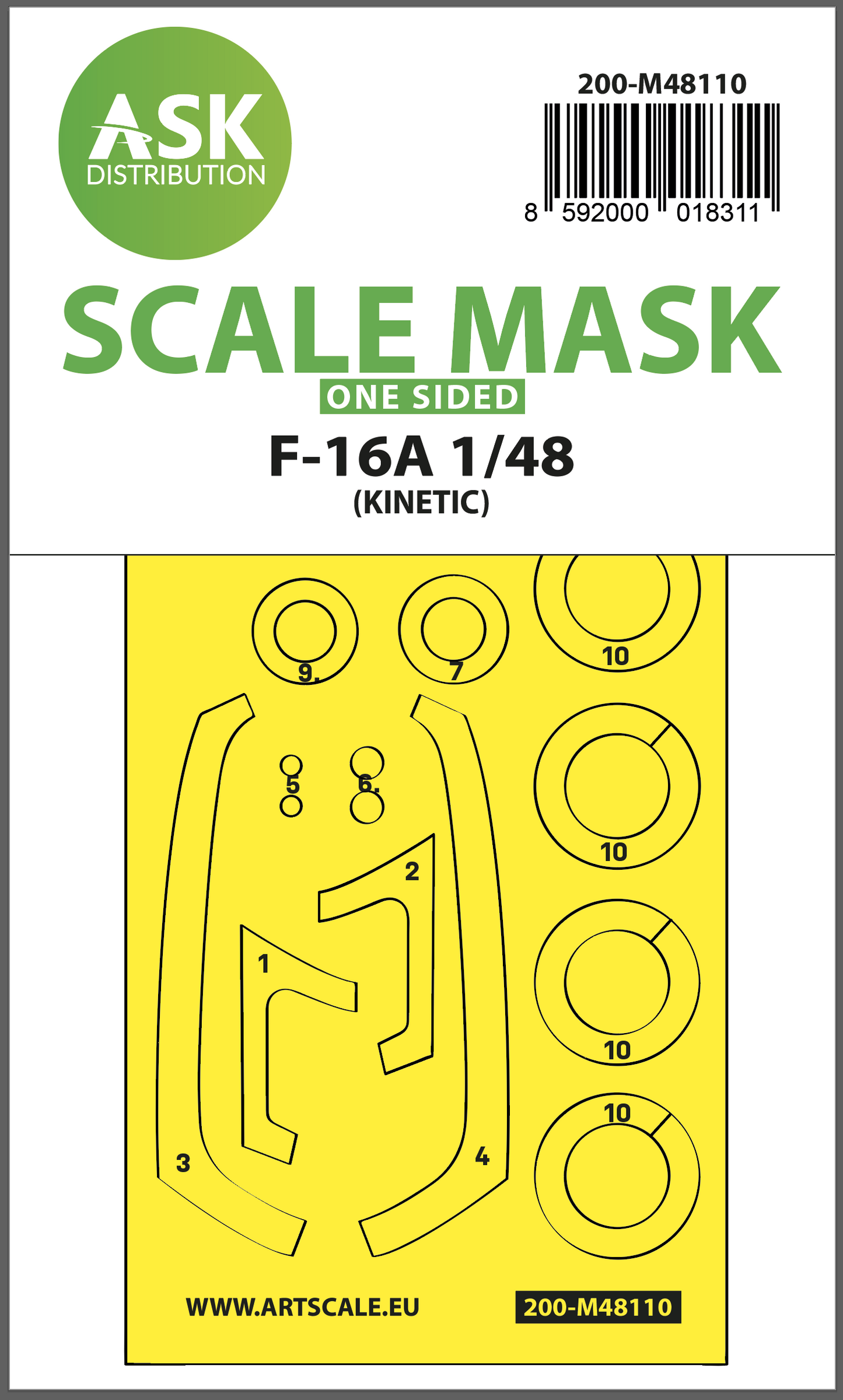 Art Scale 200-M48110 1:48 General-Dynamics F-16A canopy frame paint mask