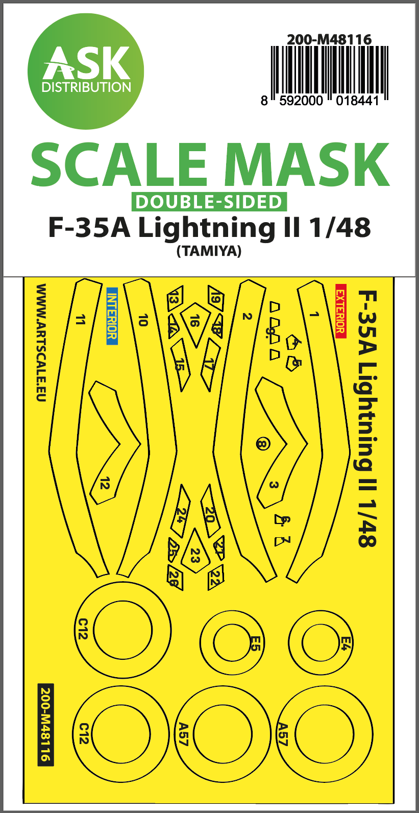 Art Scale 200-M48116 1:48 F-35A Lightning II Wheel & Canopy Paint Masks