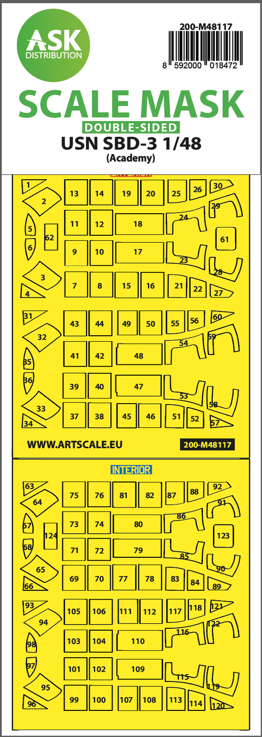 Art Scale 200-M48117 1:48 Dauntless SBD-3 Double-Sided Express Pre-Cut Mask