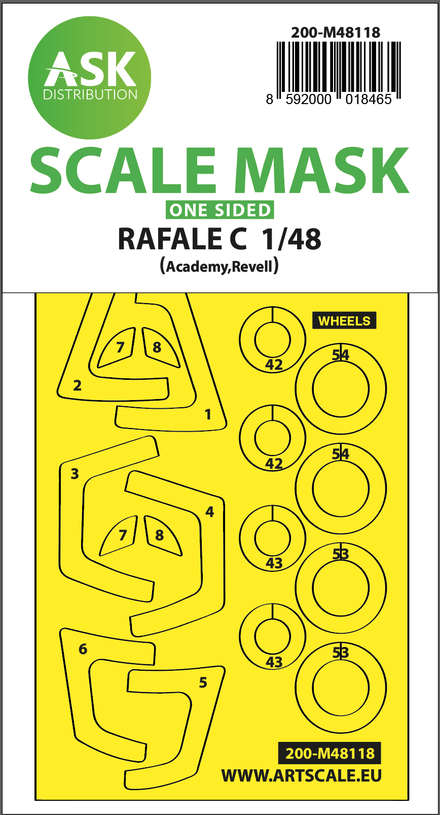 Art Scale 200-M48118 1:48 Dassault Rafale C wheels and canopy frame paint mask