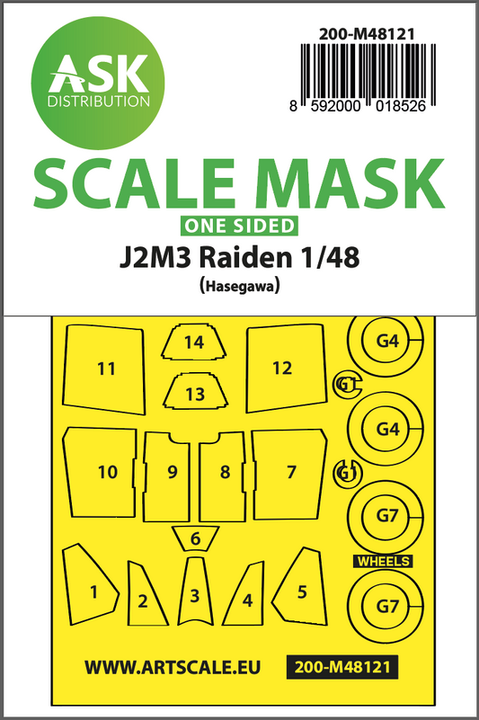 Art Scale 200-M48121 1:48 J2M3 Raiden wheels and canopy frame paint mask