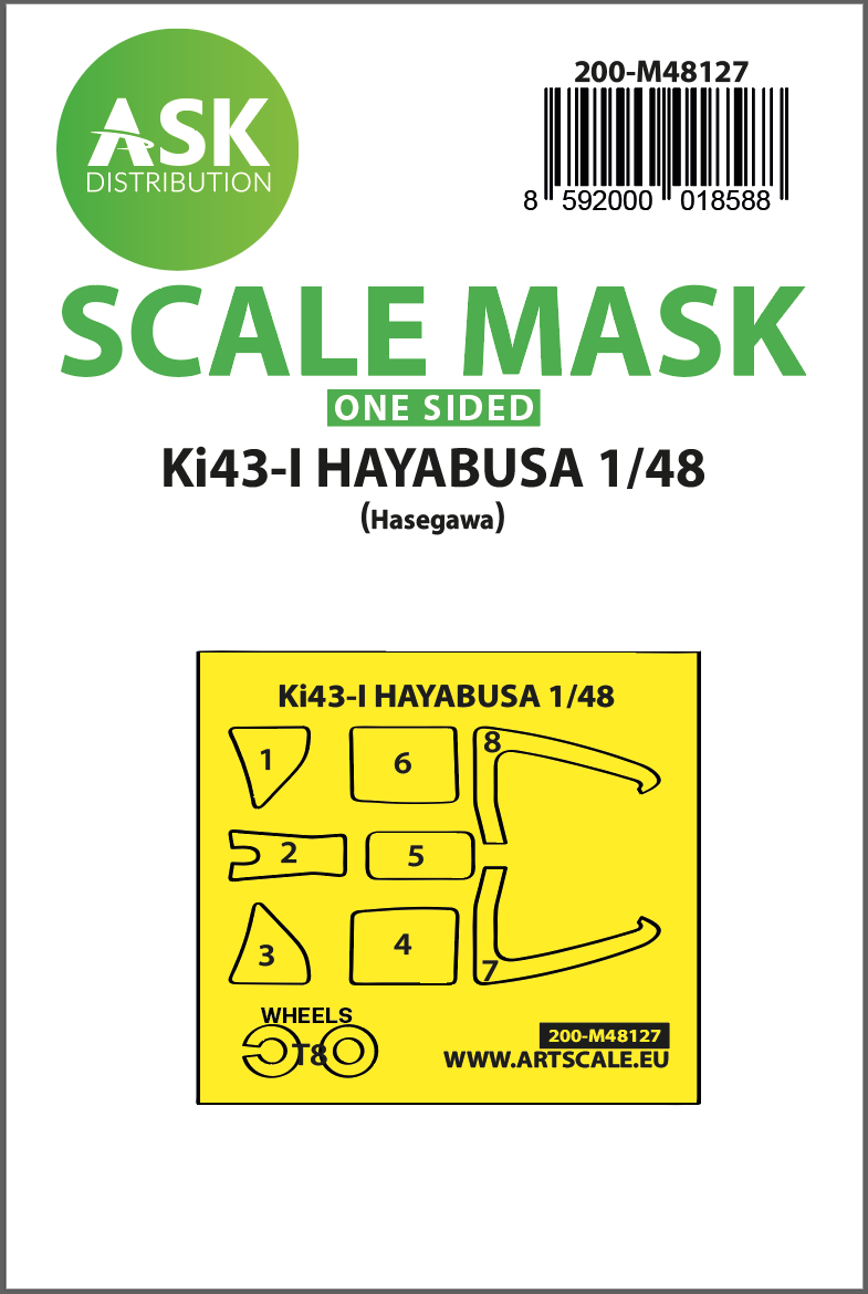 Art Scale 200-M48127 1:48 Nakajima Ki-43-I wheels and canopy frame paint mask