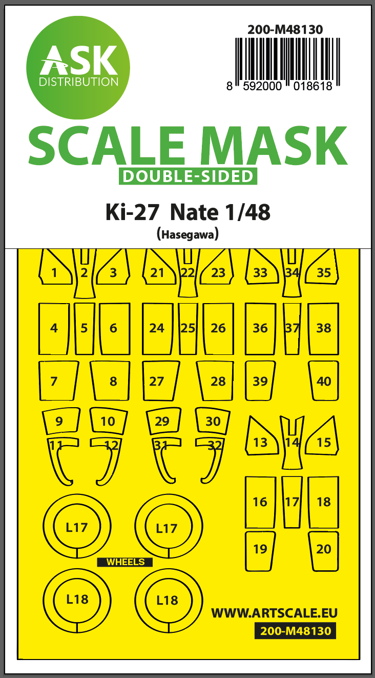 Art Scale 200-M48130 1:48 Nakajima Ki-27 Nate wheels and canopy frame paint mask