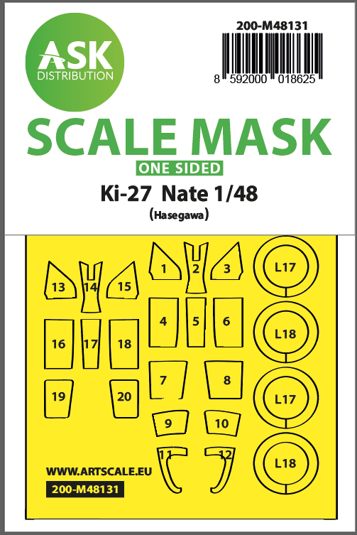 Art Scale 200-M48131 1:48 Nakajima Ki-27 Nate wheels and canopy frame paint mask
