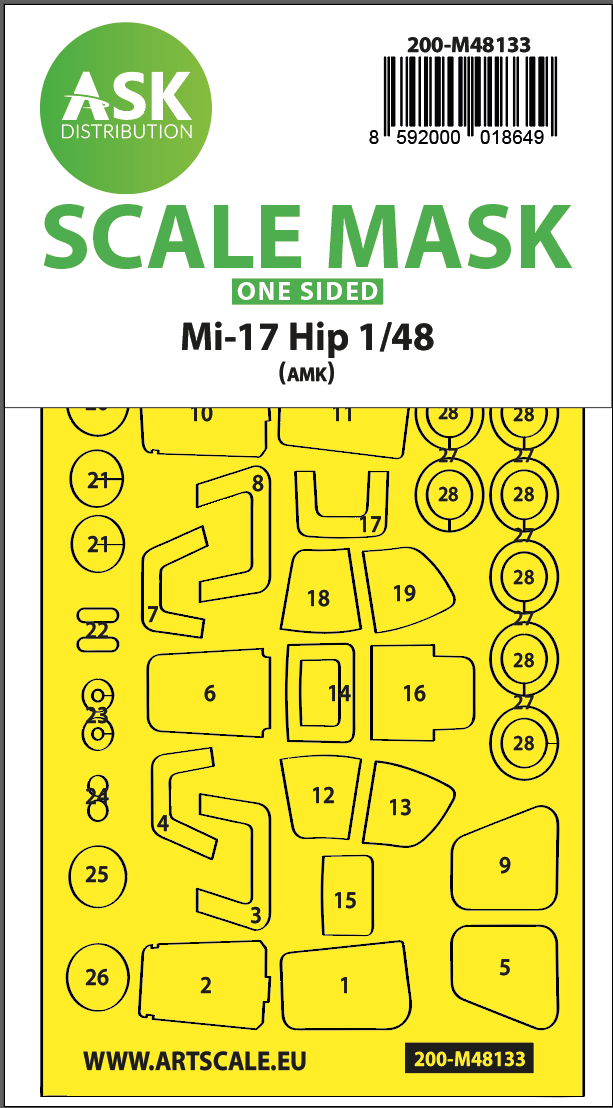 Art Scale 200-M48133 1:48 Mil Mi-17 Hip wheels and canopy frame paint mask