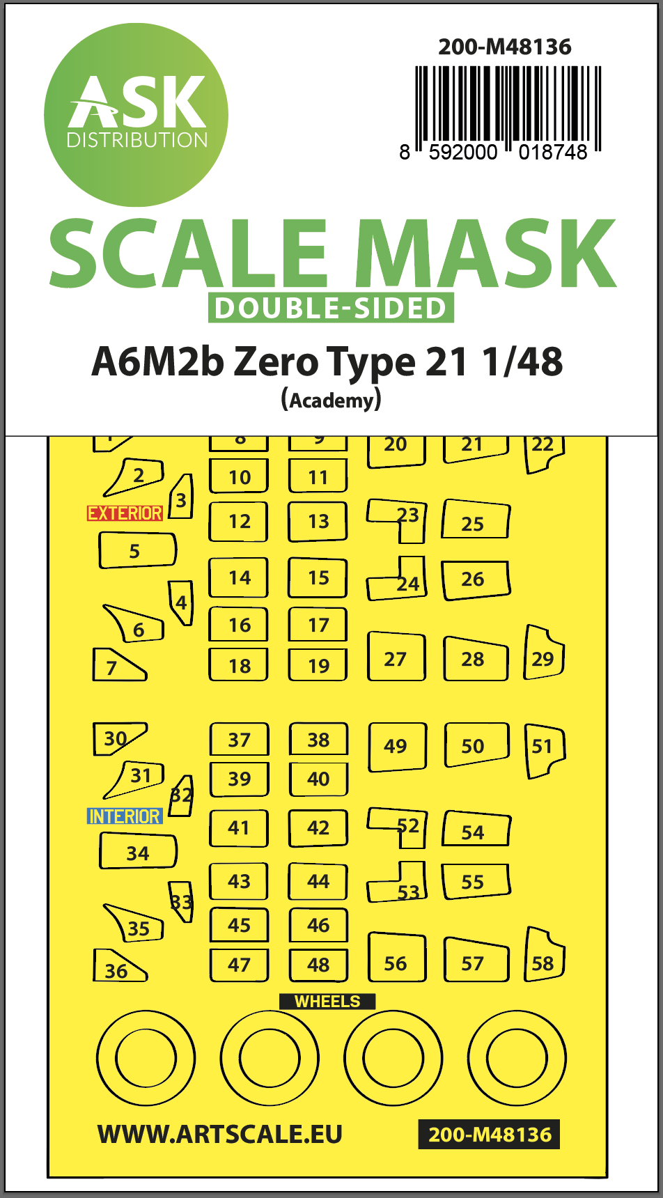 Art Scale 200-M48136 1:48 Mitsubishi A6M2b Zero Type 21 paint mask