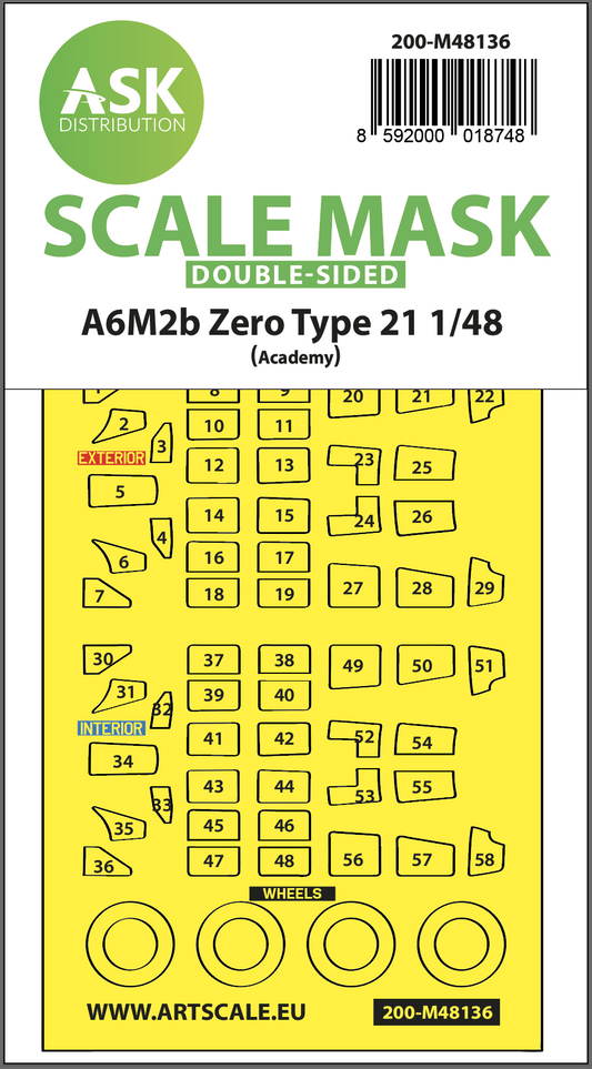 Art Scale 200-M48136 1:48 Mitsubishi A6M2b Zero Type 21 paint mask