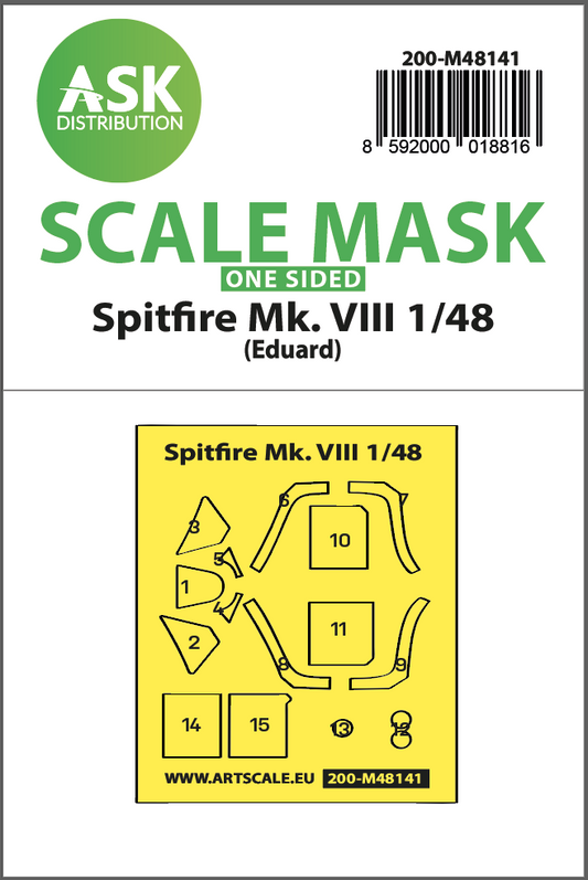 Art Scale 200-M48141 1:48 Supermarine Spitfire Mk.VIII canopy frame paint mask