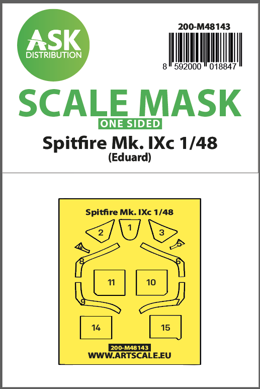 Art Scale 200-M48143 1:48 Supermarine Spitfire Mk.IXc canopy frame paint mask