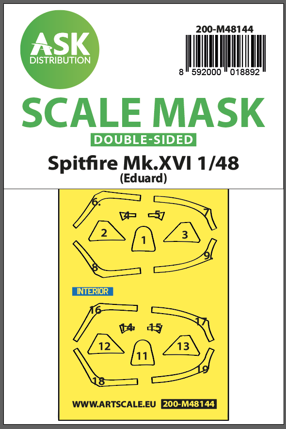 Art Scale 200-M48144 1:48 Supermarine Spitfire Mk.XVI canopy frame paint mask