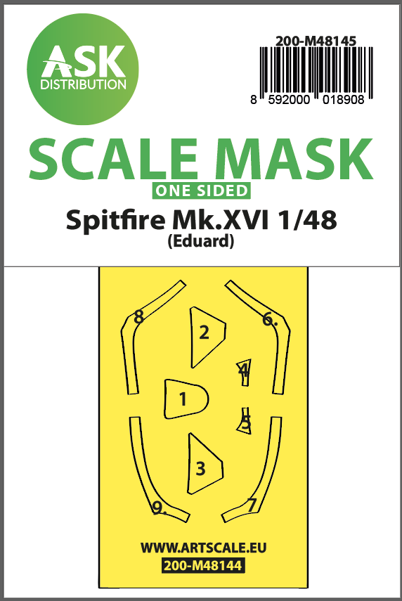 Art Scale 200-M48145 1:48 Supermarine Spitfire Mk.XVI canopy frame paint mask