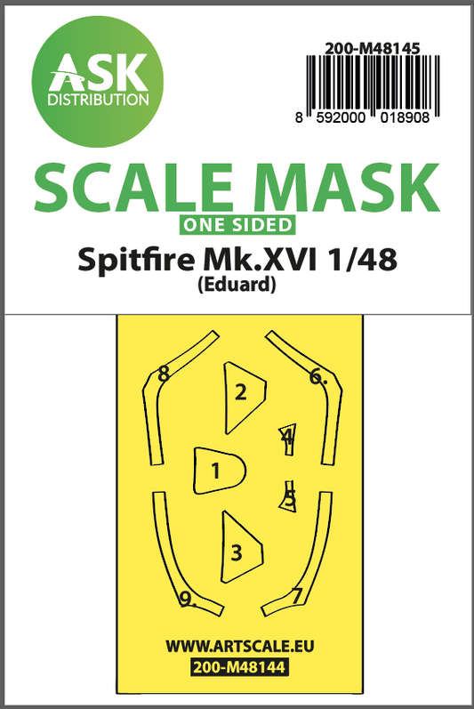 Art Scale 200-M48145 1:48 Supermarine Spitfire Mk.XVI canopy frame paint mask