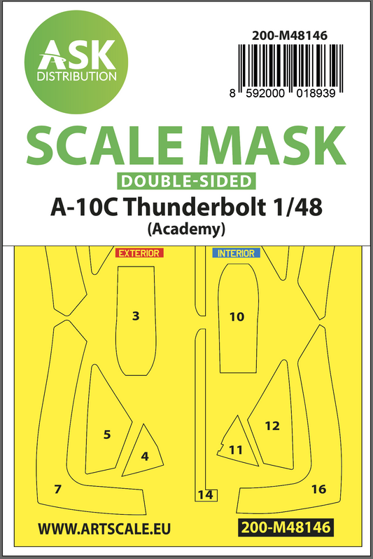 Art Scale 200-M48146 1:48 Fairchild A-10C Thunderbolt canopy frame paint mask