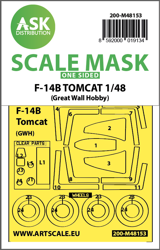 Art Scale 200-M48153 1:48 Grumman F-14B Tomcat wheels & canopy frame paint mask