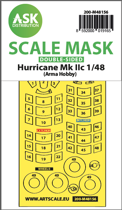 Art Scale 200-M48156 1:48 Hawker Hurricane Mk.IIc wheels & canopy mask