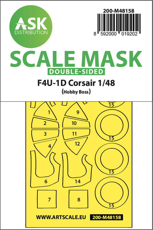 Art Scale 200-M48158 1:48 Vought F4U-1D Corsair wheels & canopy frame paint mask