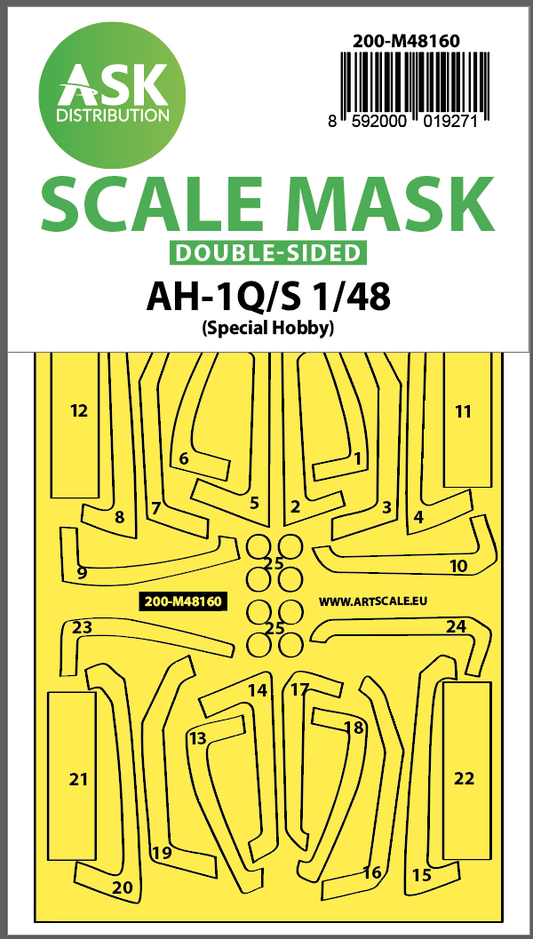 Art Scale 200-M48160 1:48 Bell AH-1Q/S wheels and canopy frame paint mask