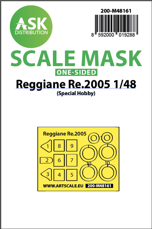 Art Scale 200-M48161 1:48 Reggiane Re.2005 wheels and canopy frame paint mask