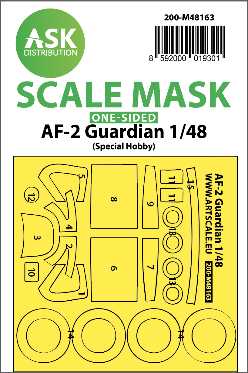 Art Scale 200-M48163 1:48 Grumman AF-2 Guardian wheels & canopy frame paint mask