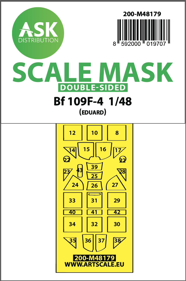 Art Scale 200-M48179 1:48 Messerschmitt Bf-109F-4 canopy frame paint mask