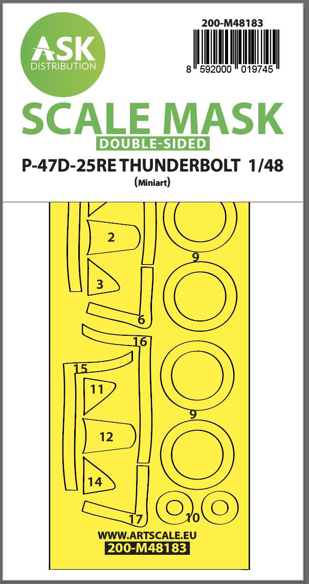 Art Scale 200-M48183 1:48 P-47D-25RE Thunderbolt Wheel & Canopy Paint Mask