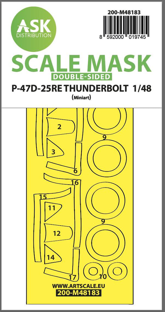 Art Scale 200-M48183 1:48 P-47D-25RE Thunderbolt Wheel & Canopy Paint Mask