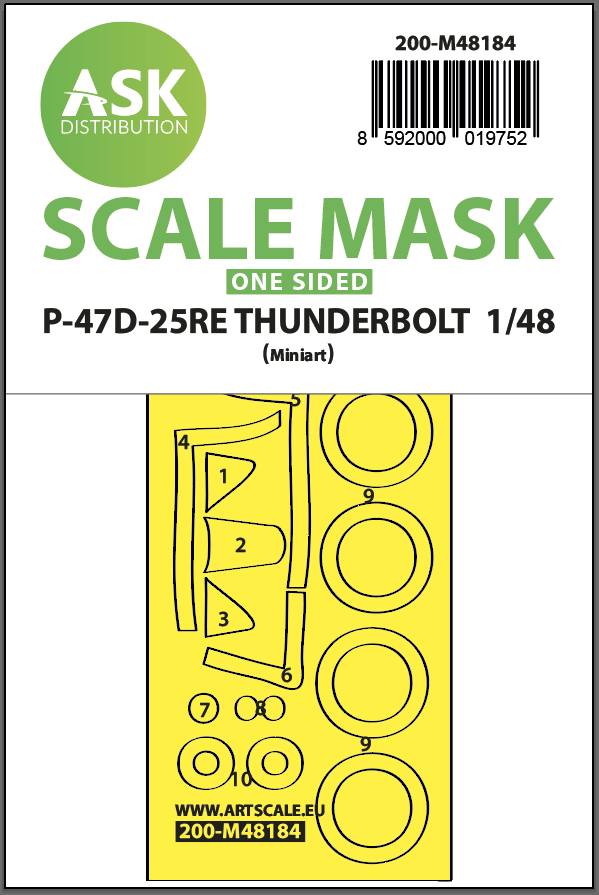 Art Scale 200-M48184 1:48 P-47D-25RE Thunderbolt Wheel & Canopy Paint Mask