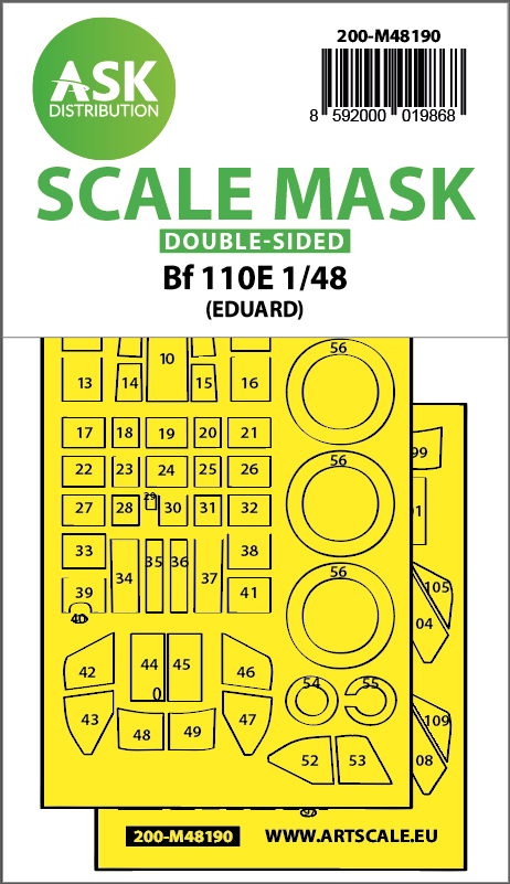 Art Scale 200-M48190 1:48 Messerschmitt Bf-110E wheels & canopy frame paint mask