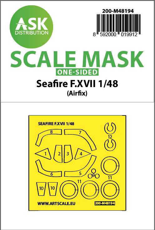 Art Scale 200-M48194 1:48 Seafire F.XVII Wheel & Canopy Paint Mask