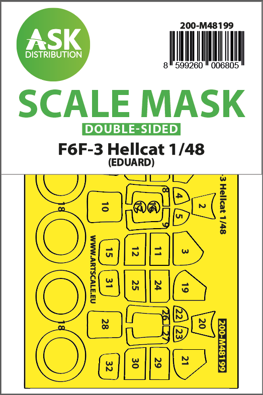 Art Scale 200-M48199 1:48 Grumman F6F-3 Hellcat wheels & canopy frame paint mask