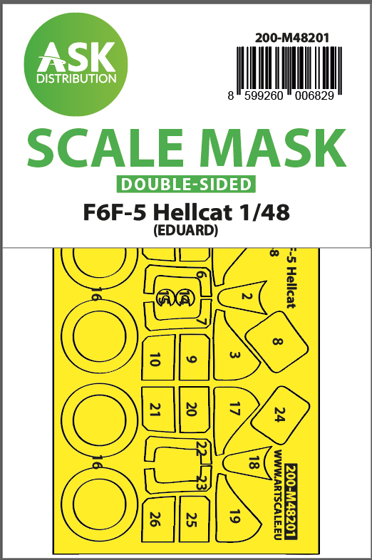 Art Scale 200-M48201 1:48 Grumman F6F-5 Hellcat wheels & canopy frame paint mask