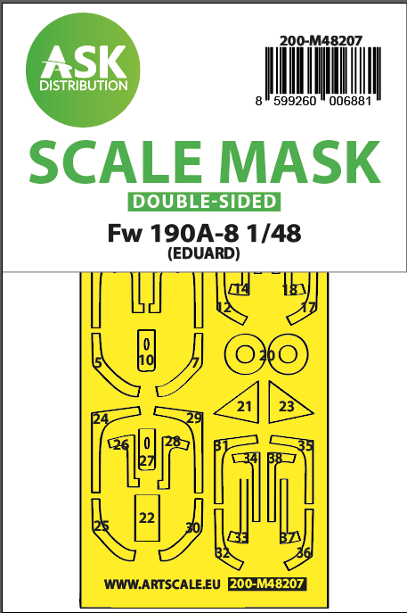 Art Scale 200-M48207 1:48 Focke-Wulf Fw-190A-8 wheels & canopy frame paint mask