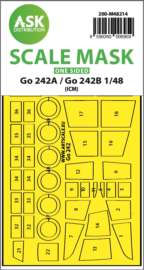 Art Scale 200-M48214 1:48 Gotha Go-242A/Go-242B wheels & canopy frame paint mask