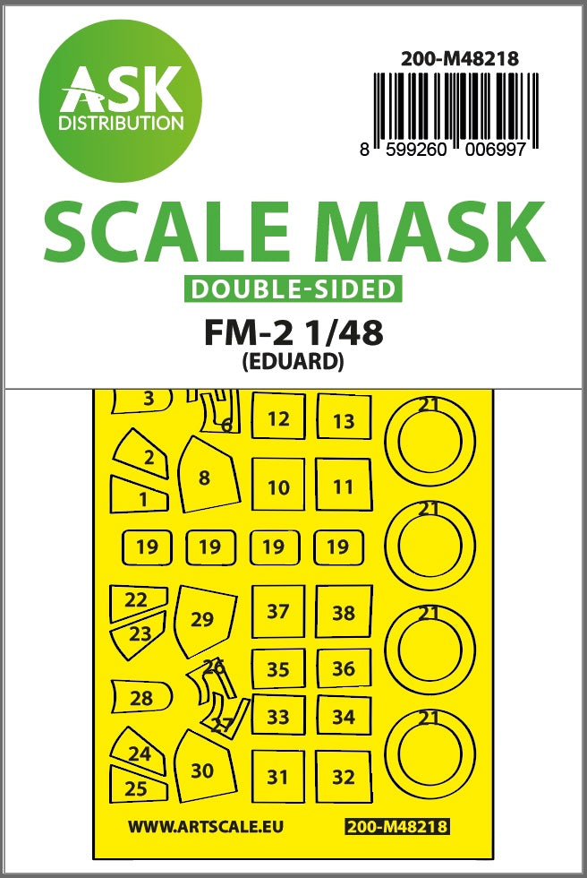 Art Scale 200-M48218 1:48 Grumman FM-2 Wildcat wheels & canopy frame paint mask