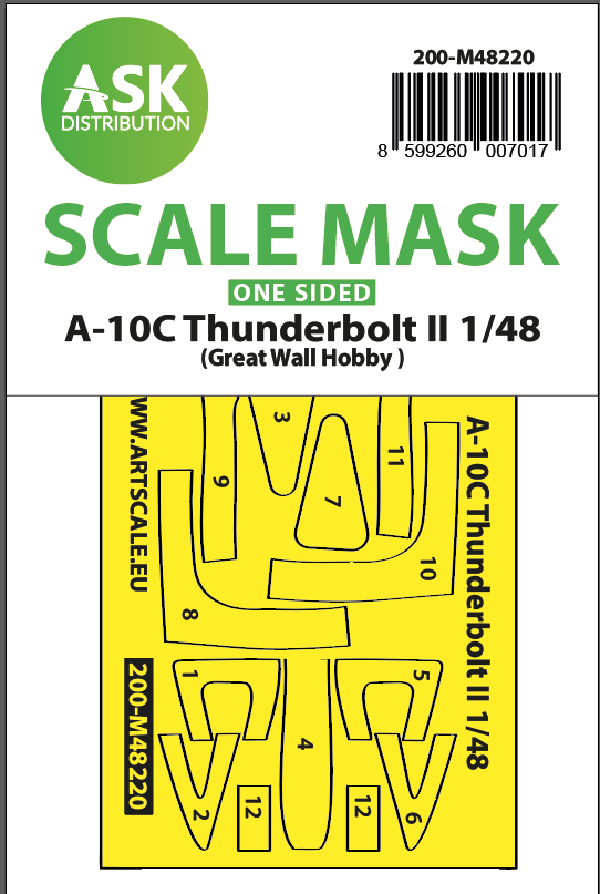 Art Scale 200-M48220 1:48 Fairchild A-10C Thunderbolt II canopy frame paint mask